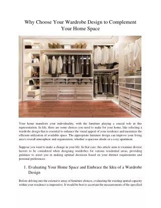 Why Choose Your Wardrobe Design to Complement Your Home Space
