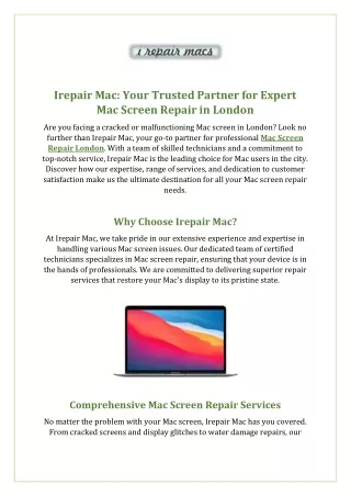 Mac Screen Repair London Irepair Mac