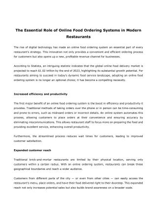 The Essential Role of Online Food Ordering Systems in Modern Restaurants