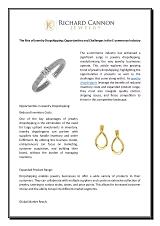 The Rise of Jewelry Dropshipping  Opportunities and Challenges in the E-commerce Industry