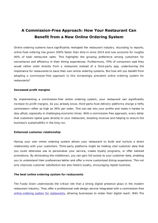 A Commission-Free Approach How Your Restaurant Can Benefit from a New Online Ordering System