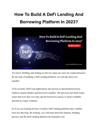 How To Build A DeFi Lending And Borrowing Platform In 2023?