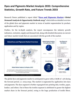 Dyes and Pigments Market Size and Share Analysis by Top Companies, 2023-2033