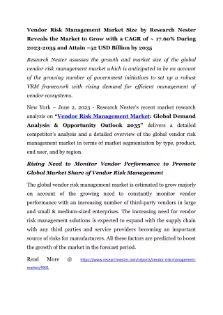 Vendor Risk Management Market Size by Research Nester Reveals the Market to Grow with a CAGR of