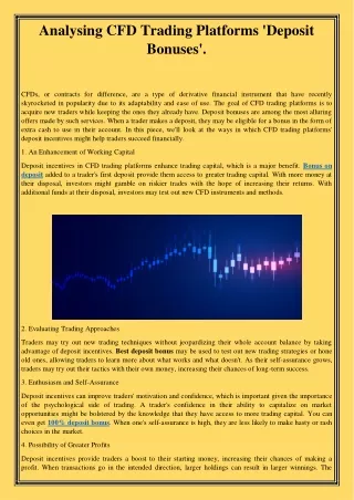 Analysing CFD Trading Platforms 'Deposit Bonuses'.