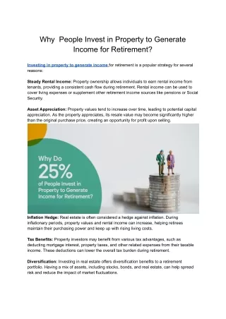 Why  People Invest in Property to Generate Income for Retirement