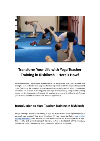 Transform Your Life with Yoga Teacher Training in Rishikesh – Here's How!