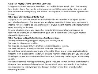 get a fast payday loan to solve your cash crisis