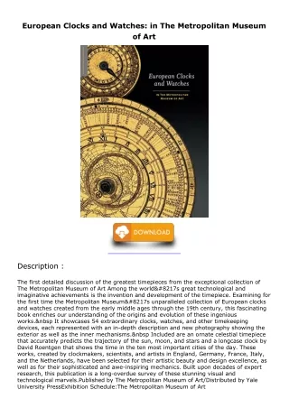 get [PDF] Download European Clocks and Watches: in The Metropolitan Museum of Ar