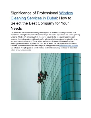 Significance of Professional Window Cleaning Services in Dubai - How to Select the Best Company for Your Needs