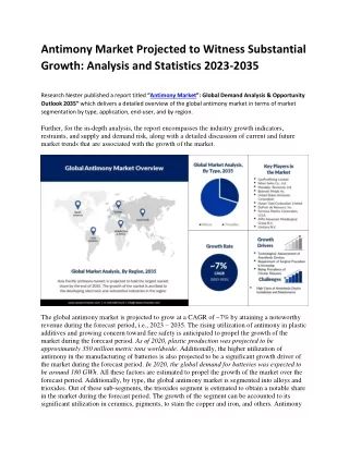 Antimony Market Trends and Profitable Business Opportunities 2023-2035