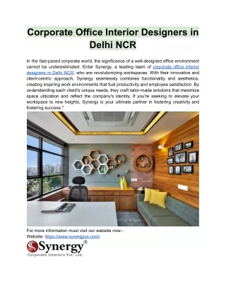 Corporate Office Interior Designers in Delhi NCR