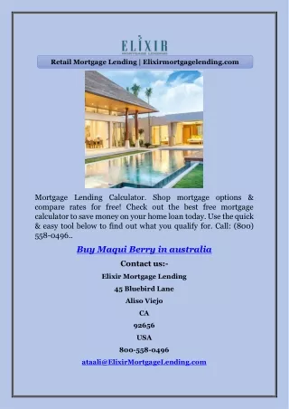 Retail Mortgage Lending | Elixirmortgagelending.com