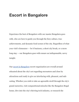 Escort in bangalore