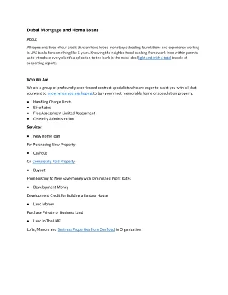 Dubai Mortgage and Home Loans