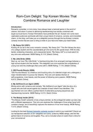Rom-Com Delight_ Top Korean Movies That Combine Romance and Laughter.docx