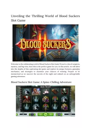 Unveiling the Thrilling World of Blood Suckers Slot Game