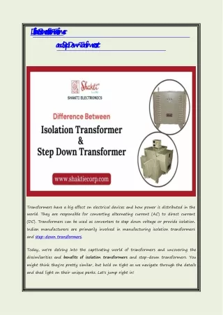 Difference Between Isolation Transformer and Step Down Transformer