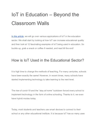 IoT in Education – Beyond the Classroom Walls