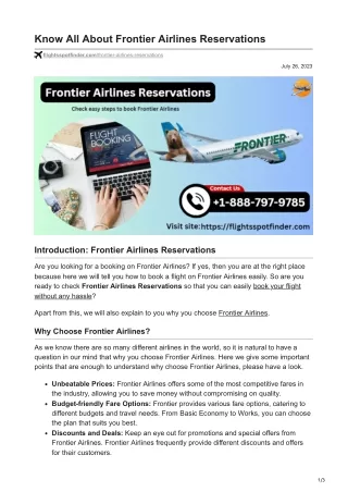 Know All About Frontier Airlines Reservations