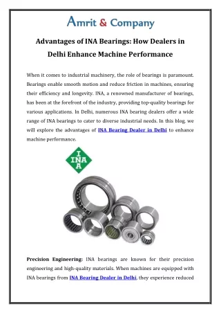 Advantages of INA Bearings How Dealers in Delhi Enhance Machine Performance