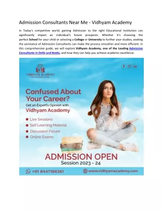 Admission Consultants Near Me - Vidhyam Academy