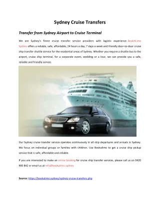Best Cruise Ship Transfer Service in Sydney - BookALimo