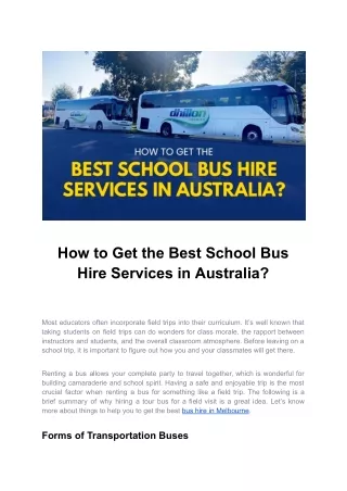 Seeking the Top School Bus Hire Services in Australia? Here's How!