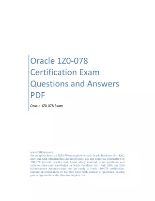 Oracle 1Z0-078 Certification Exam Questions and Answers PDF