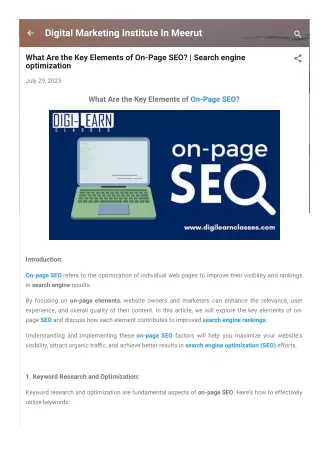 What Are the Key Elements of On-Page SEO? | Search engine optimization