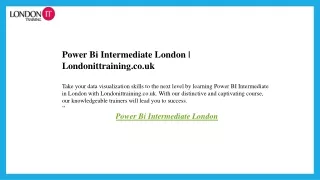 Power Bi Intermediate London  Londonittraining.co.uk