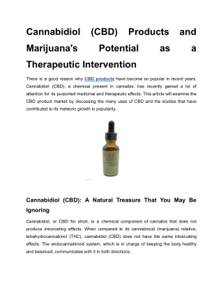 Cannabidiol (CBD) Products and Marijuana's Potential as a Therapeutic Intervention