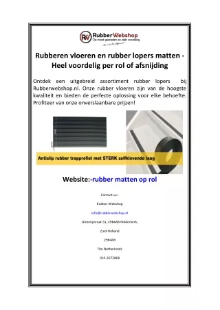 Rubberen vloeren en rubber lopers matten - Heel voordelig per rol of afsnijding