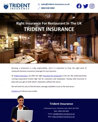Right Insurance For Restaurant In The UK - TRIDENT INSURANCE