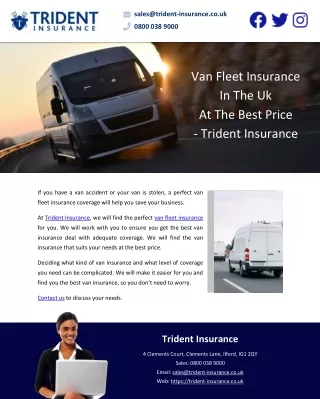 Van Fleet Insurance In The Uk At The Best Price - Trident Insurance