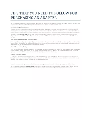 TIPS THAT YOU NEED TO FOLLOW FOR PURCHASING AN ADAPTER