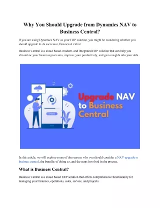 Why You Should Upgrade from Dynamics NAV to Business Central?