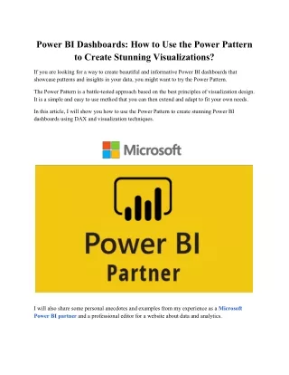 Power BI Dashboards How to Use the Power Pattern to Create Stunning Visualizations