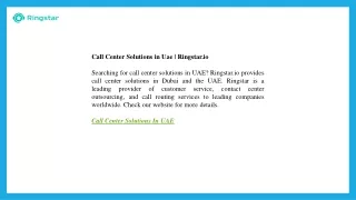 Call Center Solutions in Uae  Ringstar.io