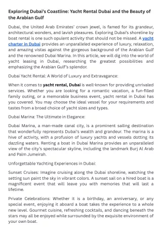 Exploring Dubai’s Coastline Yacht Rental Dubai and the Beauty of the Arabian Gulf