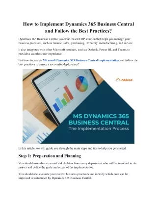 How to Implement Dynamics 365 Business Central and Follow the Best Practices