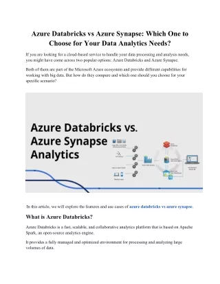 Azure Databricks vs Azure Synapse Which One to Choose for Your Data Analytics Needs