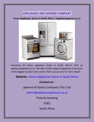 Home Appliances Stores In South Africa  Appliancesparesco.co.za