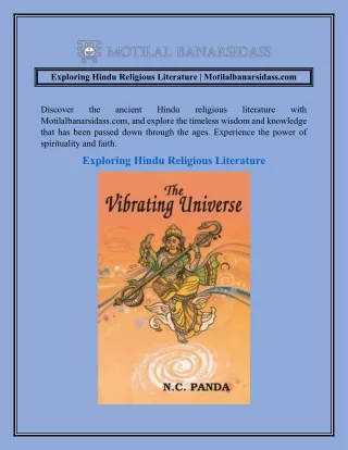 Exploring Hindu Religious Literature  Motilalbanarsidass.com