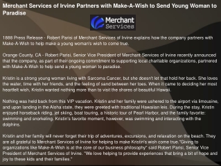 Merchant Services of Irvine Partners with Make-A-Wish