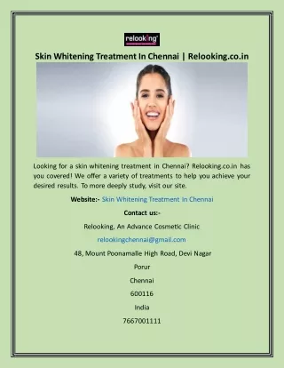 Skin Whitening Treatment In Chennai  Relooking.co.in