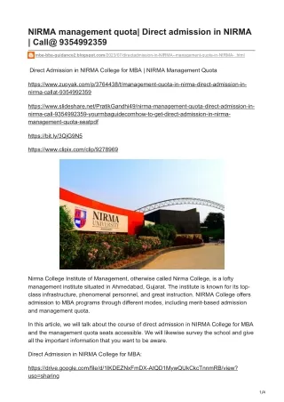 NIRMA management quota-mba-bba-guidance2.blogspot.com- Direct admission in NIRMA  Call 9354992359