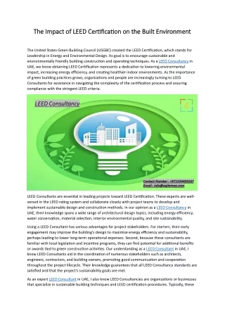 The Impact of LEED Certification on the Built Environment