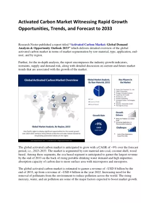 Activated Carbon Market Analysis and Statistics by Top Companies 2023-2033