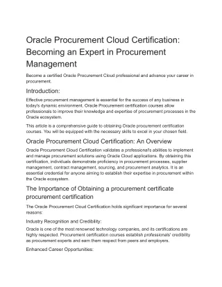 Oracle Procurement Cloud Certification_ Becoming an Expert in Procurement Management